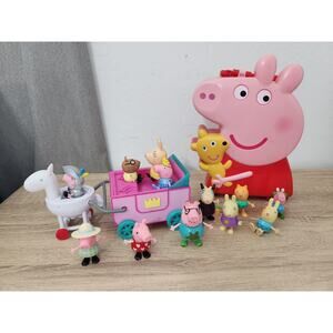 Vintage Peppa Pig Playset Princess Toys LOT Horse Carriage Figures Carry Case